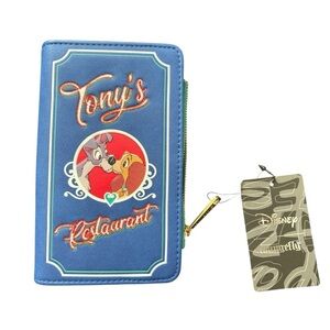 NWT Loungefly Disney Wallet Lady & the Tramp Tony's Menu Bi-Fold Blue Red Clutch